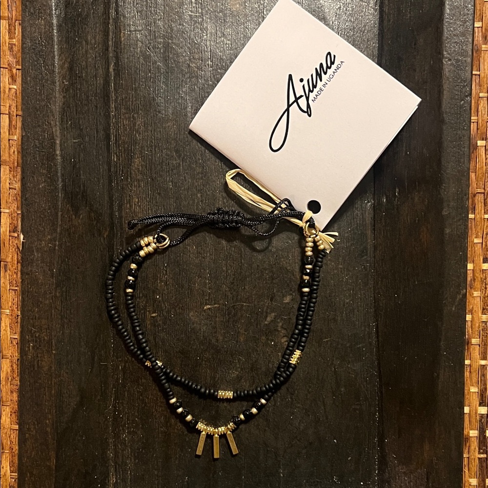 Black and Gold Beaded Layered Bracelet